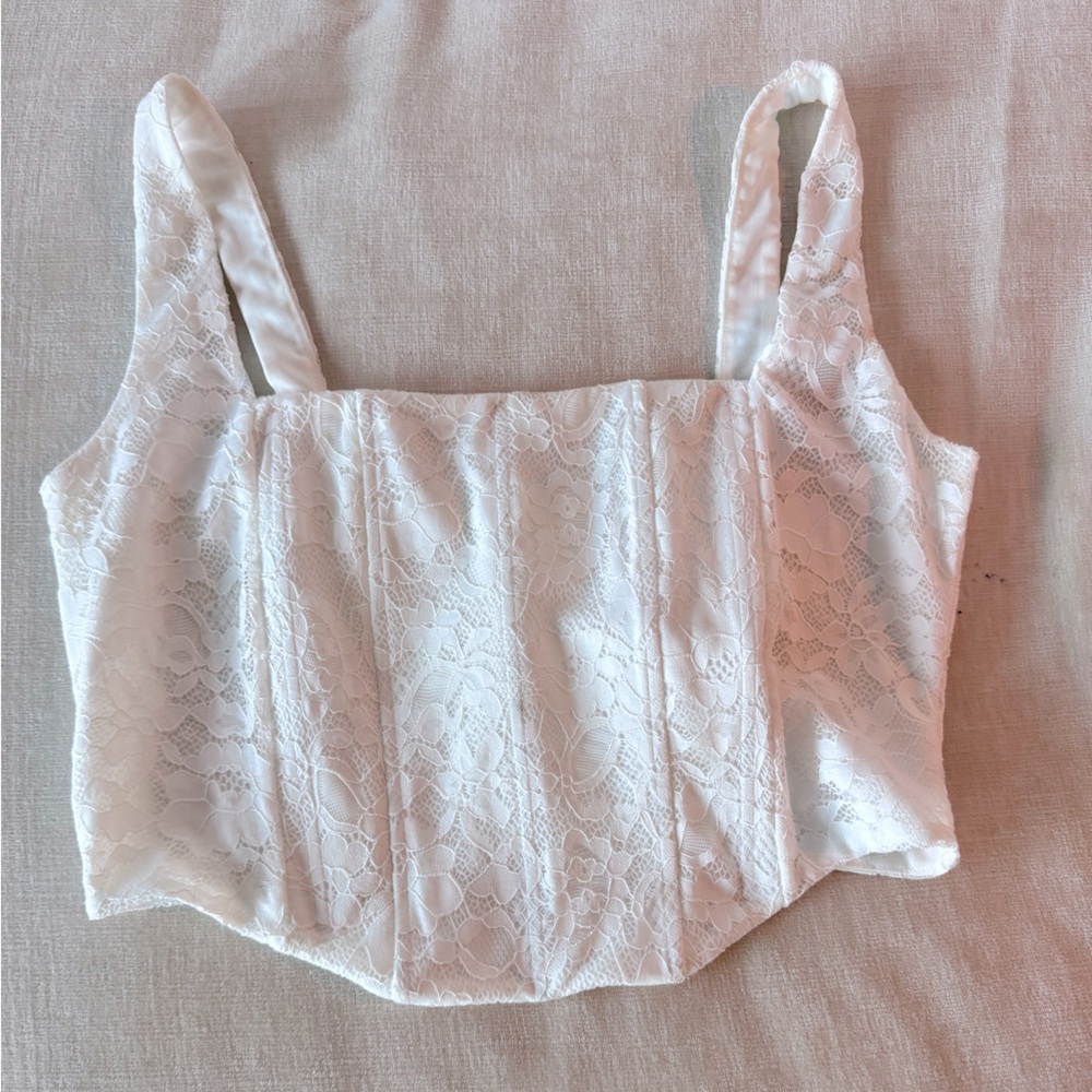White lace bustier crop top